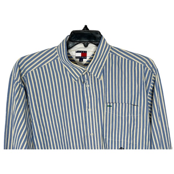 Tommy Hilfiger Shirt Men’s Size L Blue Yellow White Button Front Long Sleeve - Picture 2 of 8